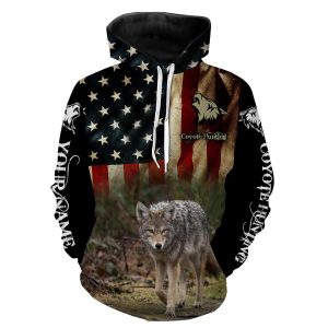 Coyote Hunting American Flag Custom Name 3D all over print Shirts Coyote Hunting Clothing Gifts Hoodie ND