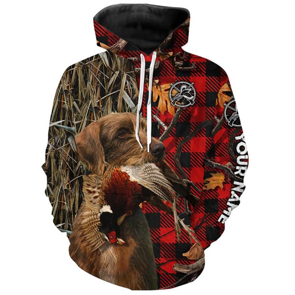 Pudelpointer Pheasant Hunting Dog Red Plaid Camo Custom Name Shirts Christmas Gifts for Hunters Hoodie ND